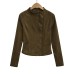 Stand collar slim fit waist cinching diagonal zipper long sleeved top