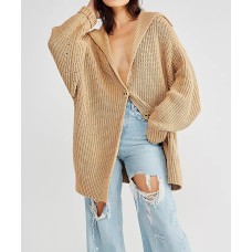 Knitted Autumn/Winter Women's New Fashion Oversized Loose Open Front Cardigan with Pocket and Notch Lapel