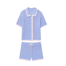 Knitted polo shirt jacket+shorts set Knitted polo shirt jacket+shorts set