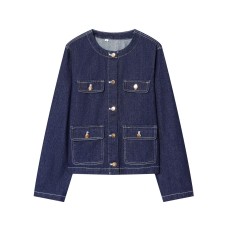Collarless denim jacket