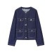 Collarless denim jacket