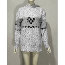 Knitted Christmas Sweater Women's Autumn Winter New Style Half High Neck Snowflake Stripe Knitwear