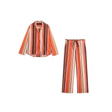 Striped pajama style shirt+pants set