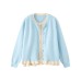 Round Neck Long Sleeve Simple Color-Block Lace Trim