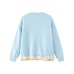 Round Neck Long Sleeve Simple Color-Block Lace Trim