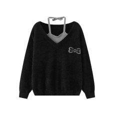 Knit Sweater for Women with Halter V-Neck Loose Fit Casual Knit Top