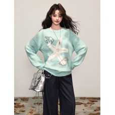 Retro Starfish Crewneck Knit Sweater for Women, Winter Loose High-End Innerwear Top