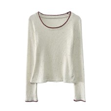 Elegant Pure Desire Style U-Neck Color Dot Knitted Long Sleeve Women's Fitted Innerwear Top Elegant Pure Desire Style U-Neck Color Dot Knitted Long Sleeve Women's Fitted Innerwear Top