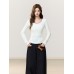 Elegant Pure Desire Style U-Neck Color Dot Knitted Long Sleeve Women's Fitted Innerwear Top Elegant Pure Desire Style U-Neck Color Dot Knitted Long Sleeve Women's Fitted Innerwear Top