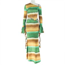 Elastic sloping collar asymmetrical two-piece set women's clothing