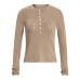Women's Slim Fit Lightweight Button-Down Half Placket Crewneck Solid Color Casual