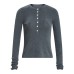 Women's Slim Fit Lightweight Button-Down Half Placket Crewneck Solid Color Casual