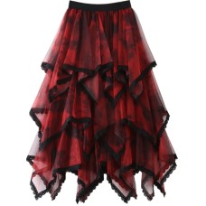 Lace cake-style tulle skirt with tie-dye print, super fairy-like skirt, irregular mesh midi skirt
