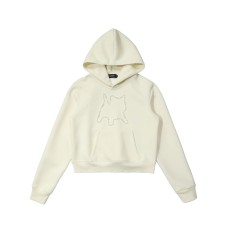 Cute Cat Print Pearl Decor Hoodie Casual Short Hoodie