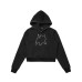Cute Cat Print Pearl Decor Hoodie Casual Short Hoodie