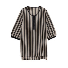 Linen textured striped round neck knitted top