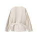 Linen blend double breasted bow decorated shirt