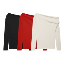 French soft asymmetric long sleeved T-shirt