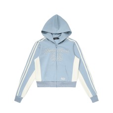 Patchwork Color-Block Hooded Zip-Up Sweatshirt Short Length Hoodie Jacket