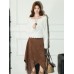 Elegant Knitted Crop Top Women Delicate Lace Long Sleeve Camisole Two-Piece Set