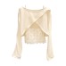 Elegant Knitted Crop Top Women Delicate Lace Long Sleeve Camisole Two-Piece Set