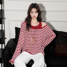 Stripe Long Sleeve Knit Women's Slim Fit Cami Inner Layer Two-Piece Set Top Stripe Long Sleeve Knit Women's Slim Fit Cami Inner Layer Two-Piece Set Top