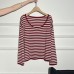 Stripe Long Sleeve Knit Women's Slim Fit Cami Inner Layer Two-Piece Set Top