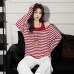 Stripe Long Sleeve Knit Women's Slim Fit Cami Inner Layer Two-Piece Set Top