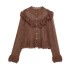 Black fungus edge collar hollowed out woven top
