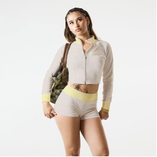 Fashionable Stand Collar  Letter Embroidery Zipper Tracksuit Shorts Set for Women