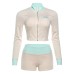Fashionable Stand Collar  Letter Embroidery Zipper Tracksuit Shorts Set for Women