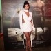 Solid Color Hollow Out Long Sleeve Sexy Deep V-Neck Waist-Baring Bodycon Dress
