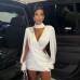 Solid Color Hollow Out Long Sleeve Sexy Deep V-Neck Waist-Baring Bodycon Dress