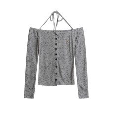 Off-the-Shoulder Neck Long Sleeve T-Shirt Casual Basic Top 
