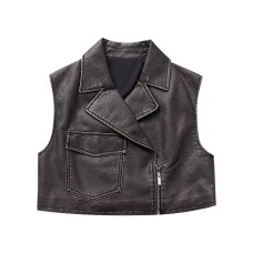 Imitation leather short vest