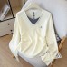 Small V-Neck Drawstring Pleated Knit Women's Designer Embroidered Long Sleeve Top Layering Outerwear