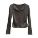 Style Deep Floral Gray V-Neck Buttoned Long Sleeve Style Deep Floral Gray V-Neck Buttoned Long Sleeve