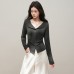 Style Deep Floral Gray V-Neck Buttoned Long Sleeve Style Deep Floral Gray V-Neck Buttoned Long Sleeve