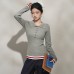 Color-block Spliced Long Sleeve Knit Top for Women