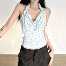 Sweet ampSpicy Style Off-Shoulder Polka Dot Strap Backless Fitted Short Top for Women