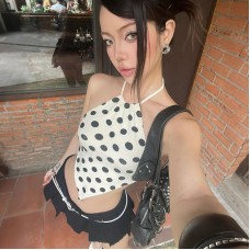 Fashion dot pattern halter triangle backless strap top for women