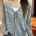 Vintage Stripe Thin Strap Long Sleeve Top for Women