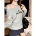 Chic Printed Off-Shoulder Long Sleeve Top for Women