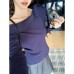 Ribbon Bow Long Sleeve Top, Off-Shoulder Asymmetrical Shoulder Top