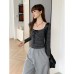 Striped Tie-Neck Square Collar Long Sleeve Top for Women Striped Tie-Neck Square Collar Long Sleeve Top for Women