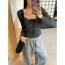 Striped Tie-Neck Square Collar Long Sleeve Top for Women Striped Tie-Neck Square Collar Long Sleeve Top for Women