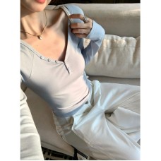 Blue Collar Long Sleeve Knitwear Women's Design Sense  Button Slim Fit Inner Wear