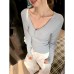 Blue Collar Long Sleeve Knitwear Women's Design Sense Button Slim Fit Inner Wear Blue Collar Long Sleeve Knitwear Women's Design Sense Button Slim Fit Inner Wear