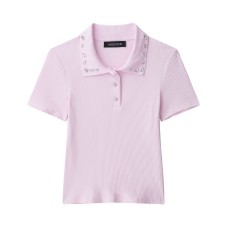 Polo shirt with jewelry collar and ribbed short sleeved T-shirt