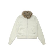 Knit Sweater with Faux Fur Collar  Thick Warm Slim Fit Knitwear Coat